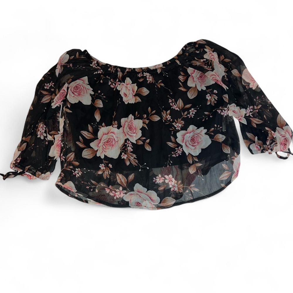 Like New ! American Eagle Outfitters Black Blouse with Pink Floral Design